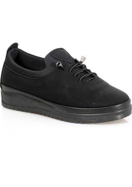 Siyah Nubuk Lastik Bağcıklı Sade Günlük Anne Ayakkabısı modelleri