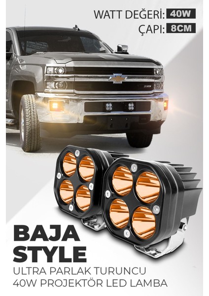 40W Baja Style 8 cm Ultra Parlak LED Projektor Off Road (Turuncu ve Sarı Seçenekleri Ile)