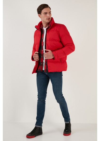 Dik Yaka Fermuarlı Suya ve Rüzgara Karşı Dayanıklı Slim Fit Şişme Mont Erkek Mont 649004 modelleri