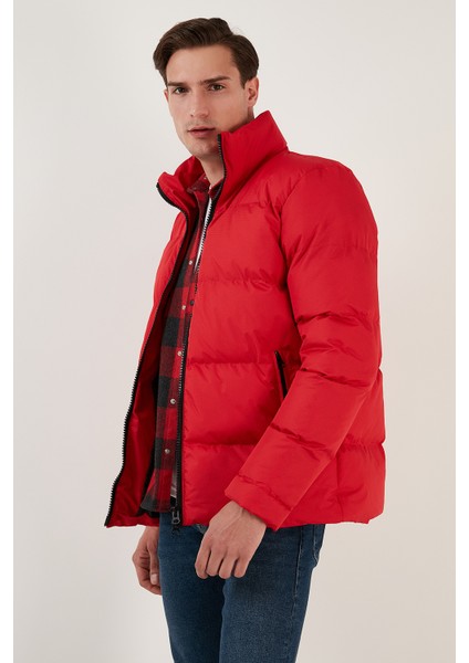 Dik Yaka Fermuarlı Suya ve Rüzgara Karşı Dayanıklı Slim Fit Şişme Mont Erkek Mont 649004