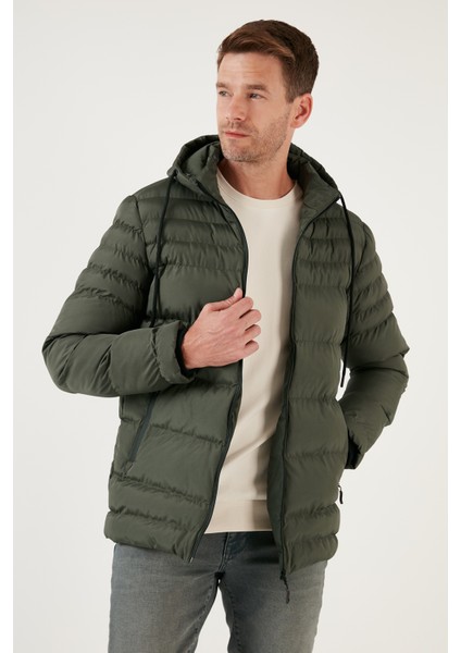 Su Itici Slim Fit Soğuğa ve Rüzgara Dayanıklı Kapüşonlu Şişme Mont Erkek Mont 649005