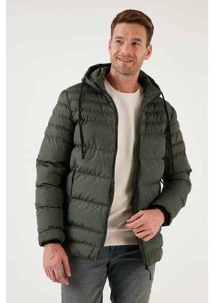 Su Itici Slim Fit Soğuğa ve Rüzgara Dayanıklı Kapüşonlu Şişme Mont Erkek Mont 649005