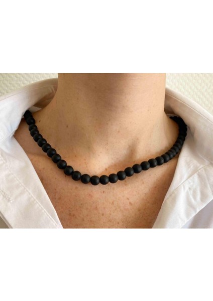 Sertifikalı Oniks Taşı Doğaltaş Kolye 8 mm
