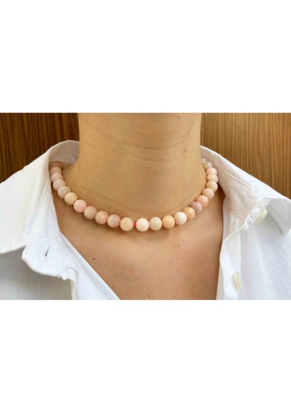 Sertifikalı Pembe Opal Taşı Doğaltaş Kolye 4 mm