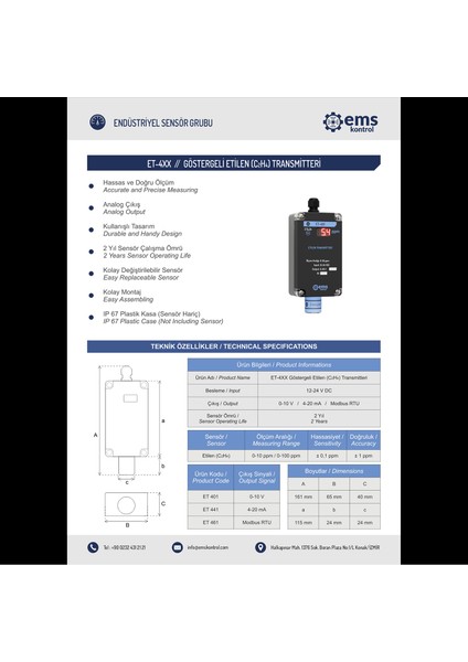 - Göstergeli Etilen Transmitteri fiyatları