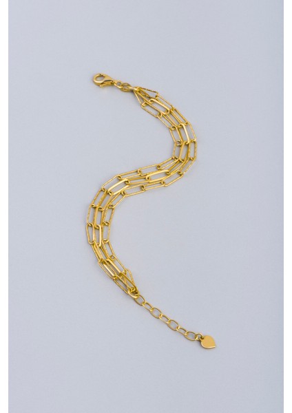 Minimal Stil 18 Ayar Sarı Altın Kaplama 19 cm Gümüş Üçlü Zincir Bileklik