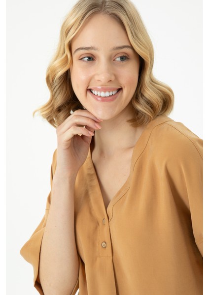 Kadın Camel Kısa Kollu Gömlek 50263178-VR015 fiyatları
