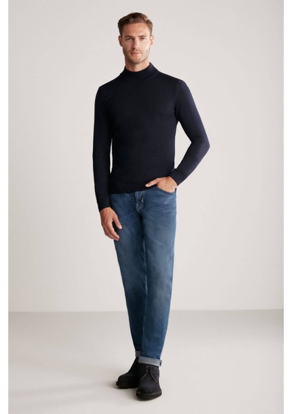 Yarım Balıkçı Yaka Merino Yün Lacivert Triko fiyatları