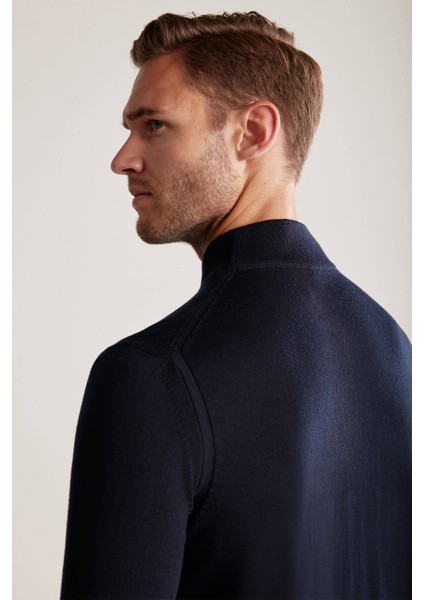 Yarım Balıkçı Yaka Merino Yün Lacivert Triko modelleri