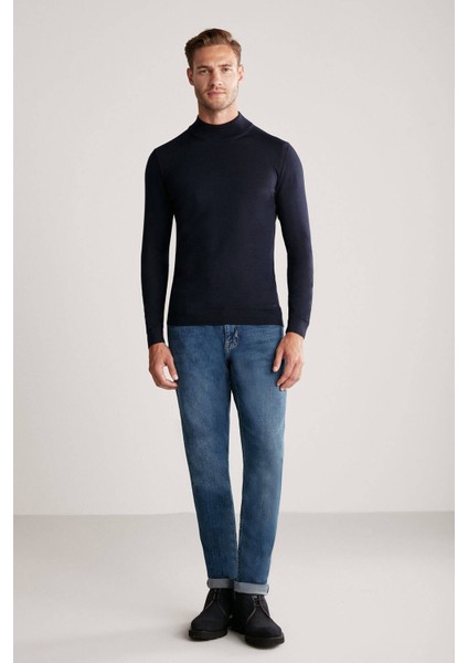 Yarım Balıkçı Yaka Merino Yün Lacivert Triko indirimleri