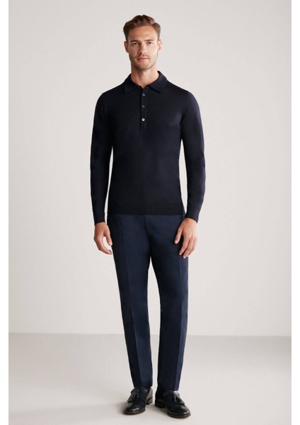 Extrafine Merino Polo Yaka Lacivert Triko fiyatları