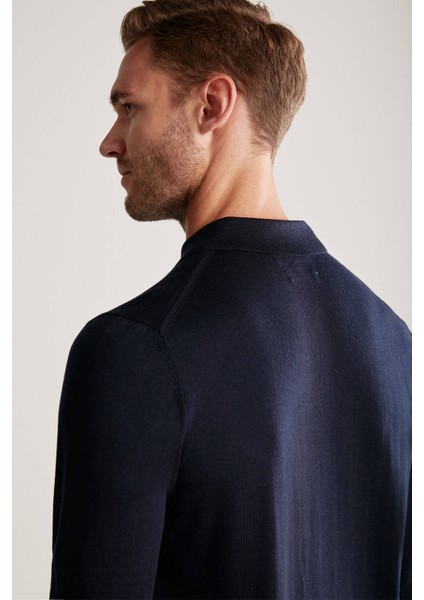 Extrafine Merino Polo Yaka Lacivert Triko modelleri