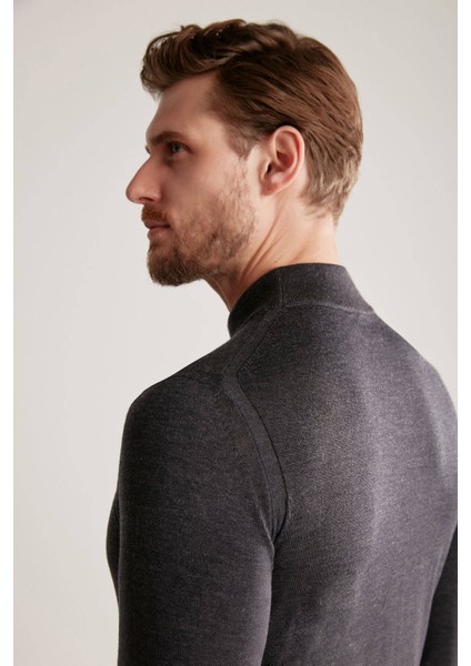 Yarım Balıkçı Yaka Merino Yün Antrasit Triko modelleri
