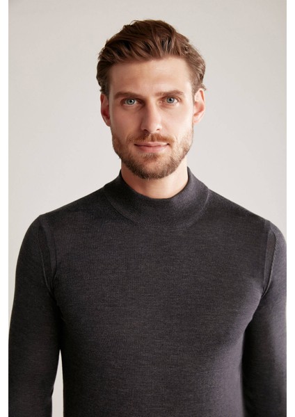Yarım Balıkçı Yaka Merino Yün Antrasit Triko fırsatları