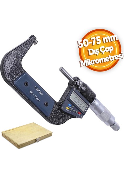 Dw Elektronik Dijital Dış Çap Mikrometresi 50-75 mm 0.001 mm Profesyonel Çelik Mikrometre