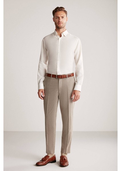 Kaşmir Karışım Flanel Chino Bej Çizgili Camel Pantolon fiyatları