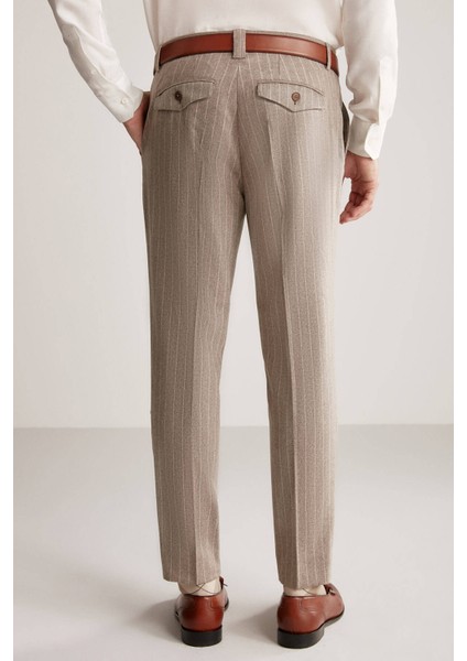 Kaşmir Karışım Flanel Chino Bej Çizgili Camel Pantolon fırsatları