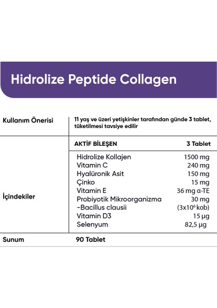 Collagen Forte Platinum Premium 3 Tip Kolajen, Hyalüronik Asit, Çinko, Selenyum & Vitamin C, 90 Tablet