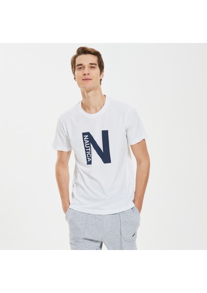 Nautıca Erkek Beyaz Standart Fıt T-Shırt VE37302T.1BW
