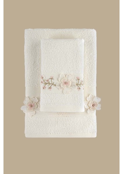 Mıne Nakıslı 2lı Havlu Setı Ekru 30X50 50X80