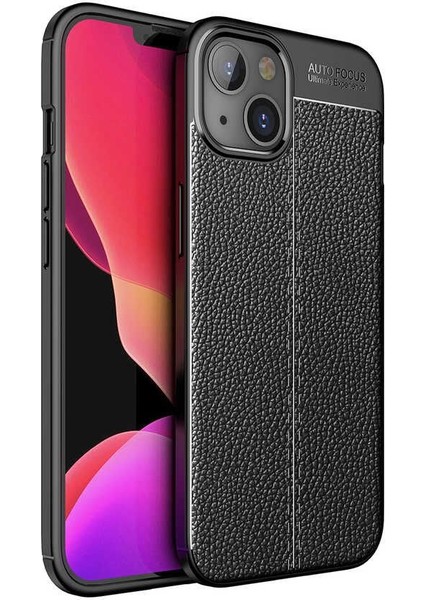 Iphone 15 Plus Leather Serisi Deri Efekt Silikon Kılıf - Siyah AL3337