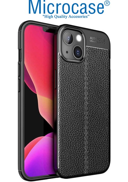 Iphone 15 Plus Leather Serisi Deri Efekt Silikon Kılıf - Siyah AL3337