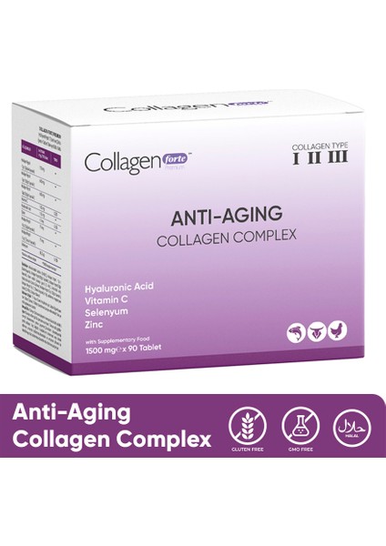 Anti-Aging Collagen Complex, Hyalüronik Asit, Çinko, Selenyum & Vitamin C, 90 Tablet modelleri