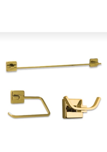 Gold Banyo Aksesuar Komple Set Havluluk Kağıtlık Ikili Bornozluk Pirinç Malzeme Altın Havluluk