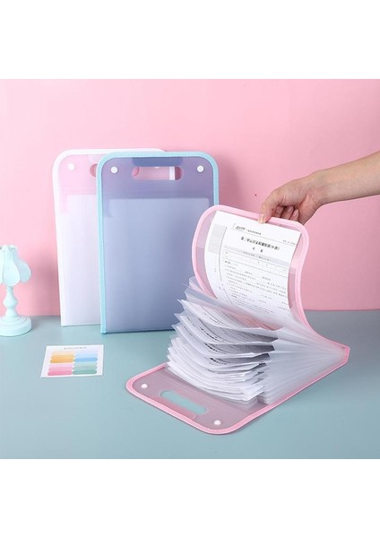 Pembe 12 Izgaralar Taşınabilir A4 Dosya Klasörü Belge Çantası Büyük Kapasiteli Şeffaf Pp Dikey Organ Kutusu Ofis Kağıdı Saklama Organize Çanta (Yurt Dışından)