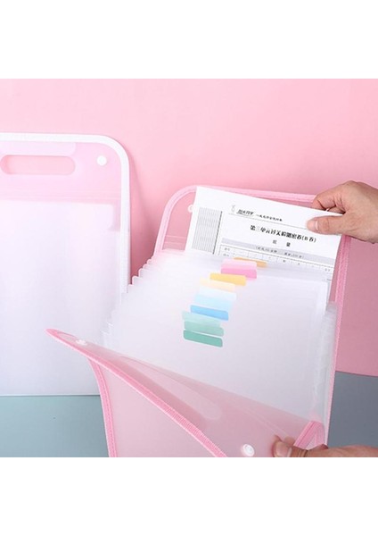 Pembe 12 Izgaralar Taşınabilir A4 Dosya Klasörü Belge Çantası Büyük Kapasiteli Şeffaf Pp Dikey Organ Kutusu Ofis Kağıdı Saklama Organize Çanta (Yurt Dışından)