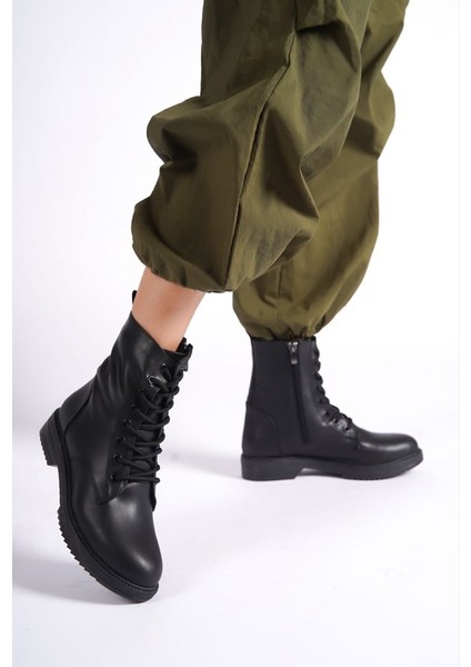 Siyah Fermuarlı lı Kaymaz Taban Kadın Postal Bot