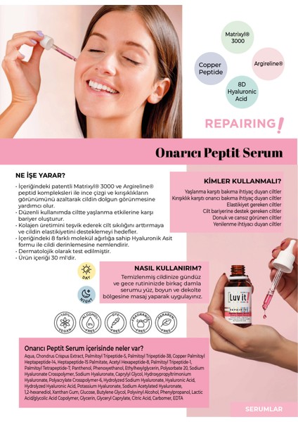 Luv It! Yaşlanma Karşıtı, Cilt Yenileyici ve Onarıcı Peptit Serum