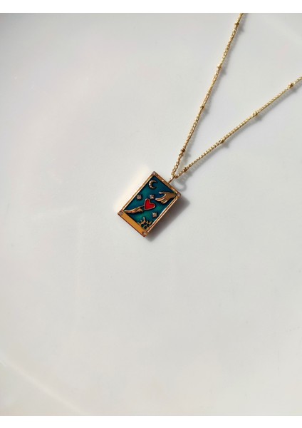 Kadın Paslanmaz Çelik Otantik Haki Tarot Güneş Hilal Motifli Kolye modelleri