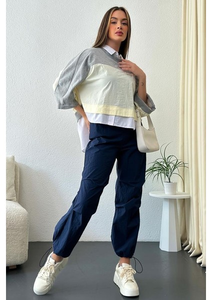 Kadın Oversize Çift Taraflı Gömlek Yaka Sweatshırt