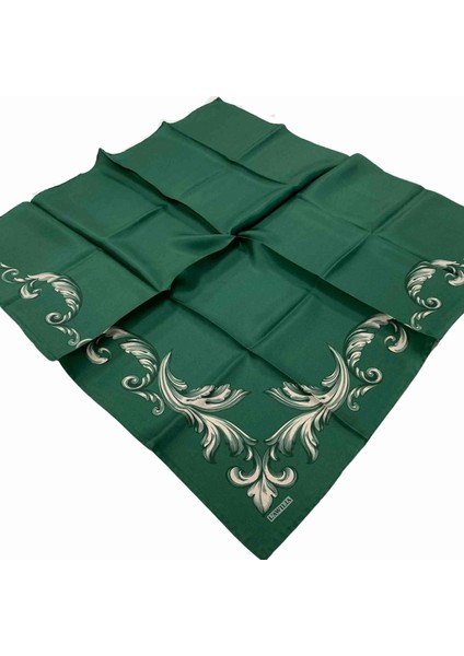 Yeşil Vintage Çerçeveli Düz Renk Tivil İpek Eşarp 26432-01