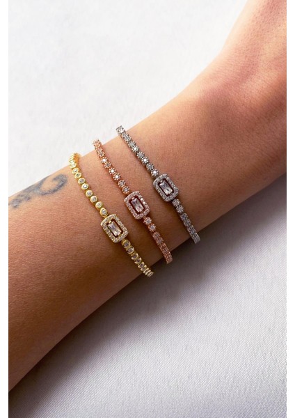 925 Ayar Gümüş Yuvarlak Kesim Su Yolu Bileklik