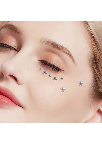 Renkli Yıldız Yüz ve Vücut Taşı Yapışkanlı Yıldızlı Makyaj Taşı Makeup Stickers Renkli Tırnak Taşı