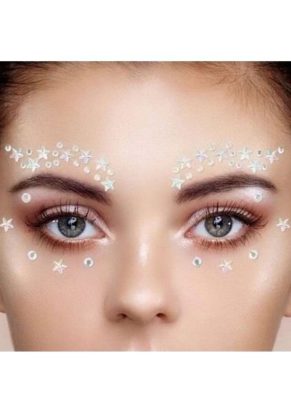 Kristal Yıldızlı Yüz Taşı Kendinden Yapışkanlı Makyaj Taşı Makeup Stickers Yıldız Tırnak Taşı