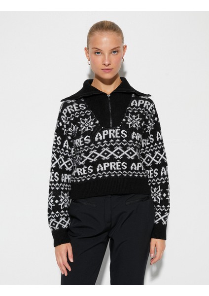 Örgü Kazak Yarım Fermuarlı Geniş Yaka Desenli modelleri