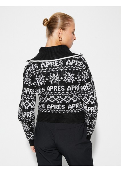 Örgü Kazak Yarım Fermuarlı Geniş Yaka Desenli fırsatları