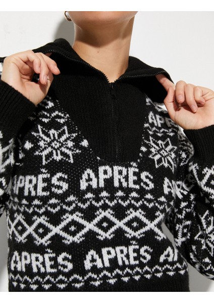 Örgü Kazak Yarım Fermuarlı Geniş Yaka Desenli indirimleri