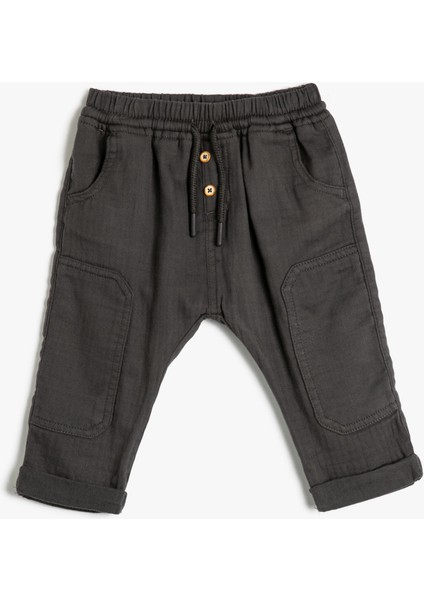 Pantolon Cep Detaylı Beli Bağlamalı Düğme Detaylı Pamuklu