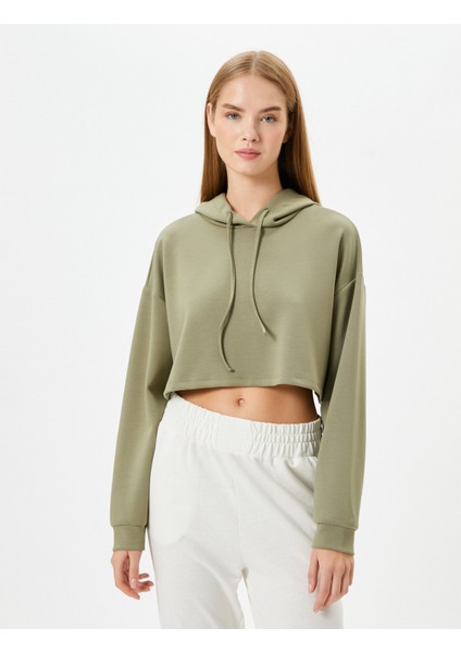 Spor Crop Kapşonlu Oversize Sweatshirt Modal Kumaş Uzun Kollu modelleri