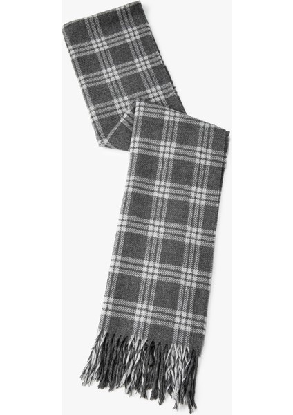 Ekoseli Atkı Püskül Detaylı Yumuşak Dokulu