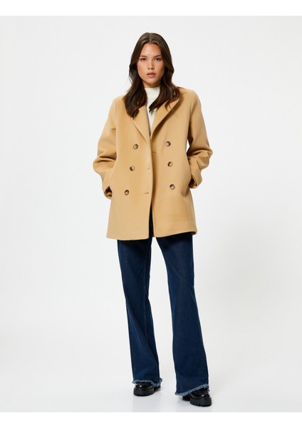 Kaşe Kaban Kruvaze Düğmeli Cep Detaylı