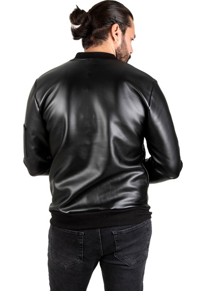 Erkek Siyah Slim Fit Suni Deri Ceket Dar Kesim Önü Fermuarlı Deri Mont 1820094 indirimleri