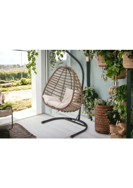 TU TİENDA RATTAN TEK KİŞİLİK BAHÇE BALKON EV SALINCAĞI,KAHVERENGİ