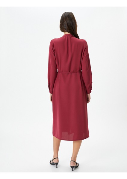 Midi Elbise Uzun Kollu Fırfırlı Düğmeli Beli Bağlamalı fırsatları