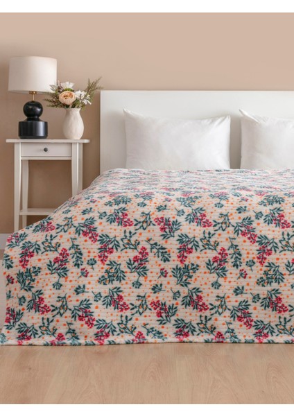 Wellsoft Fitilli Çiçekli Battaniye ( Sarı Puantiyeli )