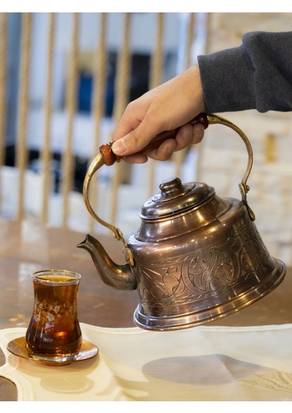 Bakır Demlik İşlemeli Maraş Demlik Oksit Renk Bakır Uçlu